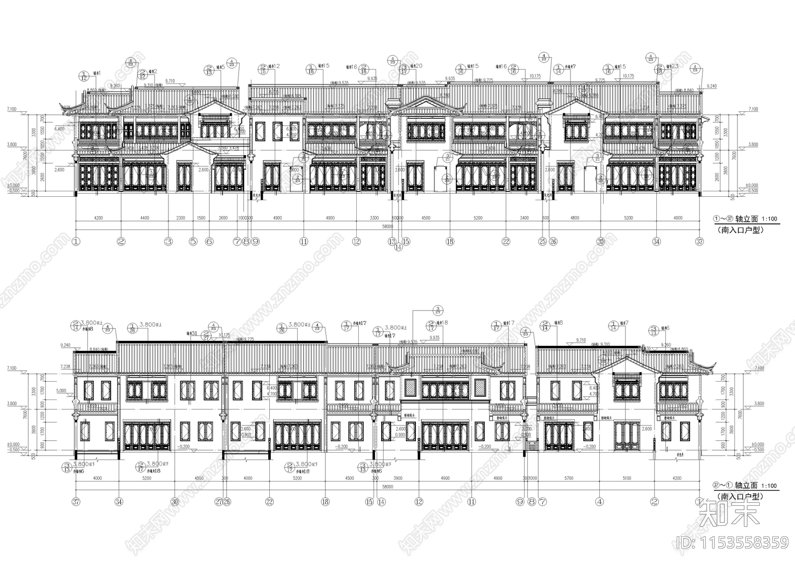 仿古建筑cad施工图下载【ID:1153558359】