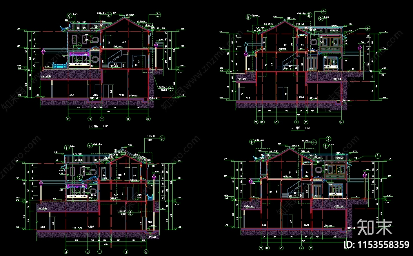 仿古建筑cad施工图下载【ID:1153558359】