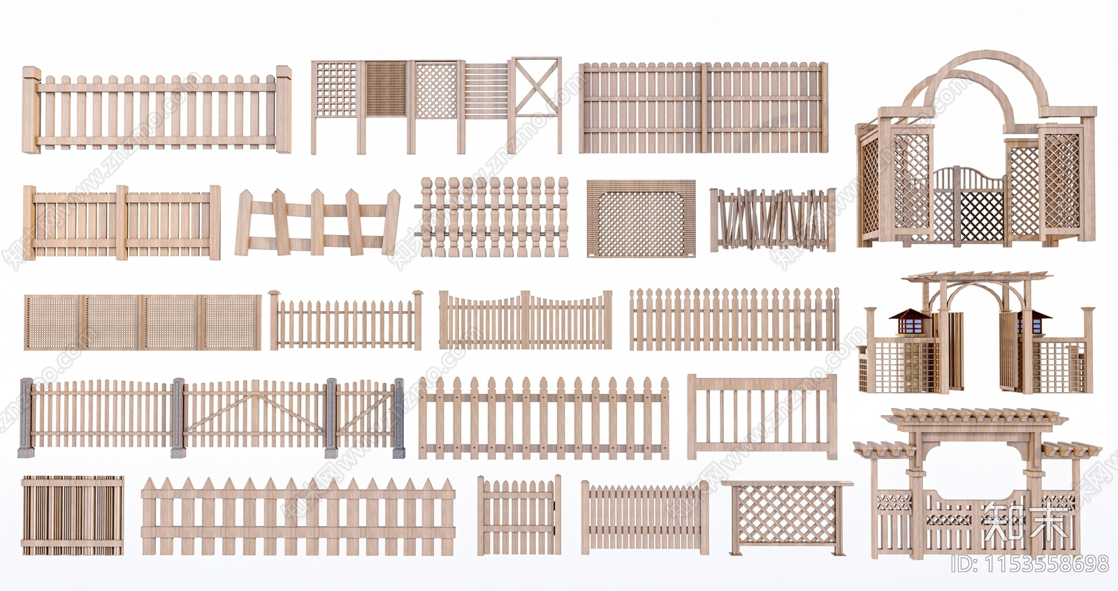 新中式篱笆组合3D模型下载【ID:1153558698】