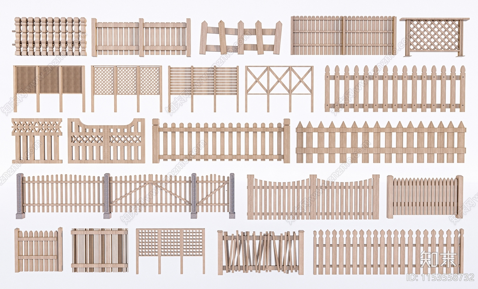 新中式篱笆组合3D模型下载【ID:1153558732】