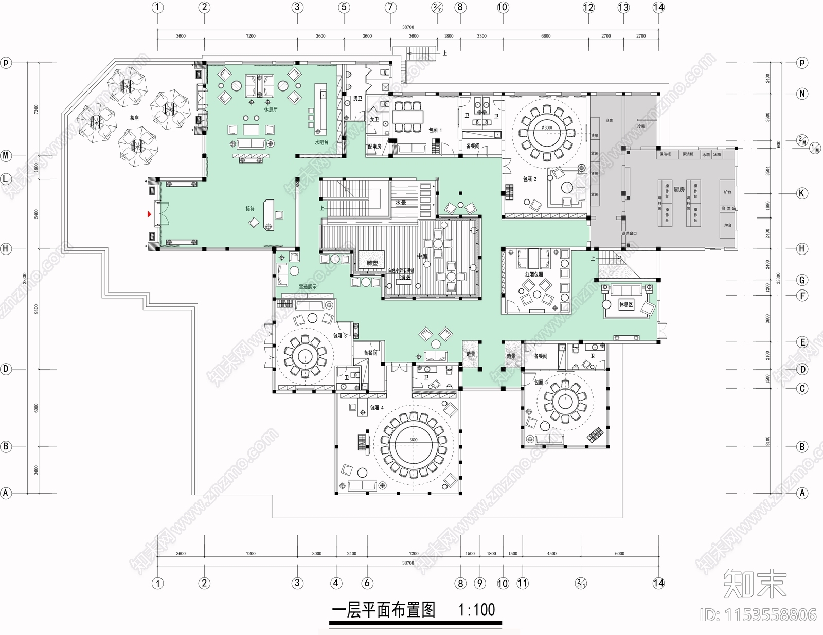 1500平中西结合会所室内cad施工图下载【ID:1153558806】
