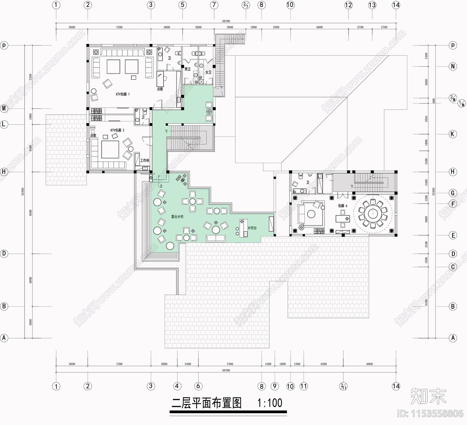 1500平中西结合会所室内cad施工图下载【ID:1153558806】
