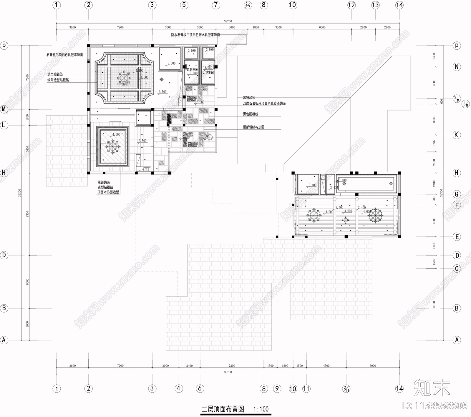 1500平中西结合会所室内cad施工图下载【ID:1153558806】