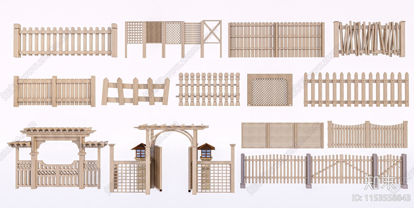 新中式篱笆组合3D模型下载【ID:1153558843】