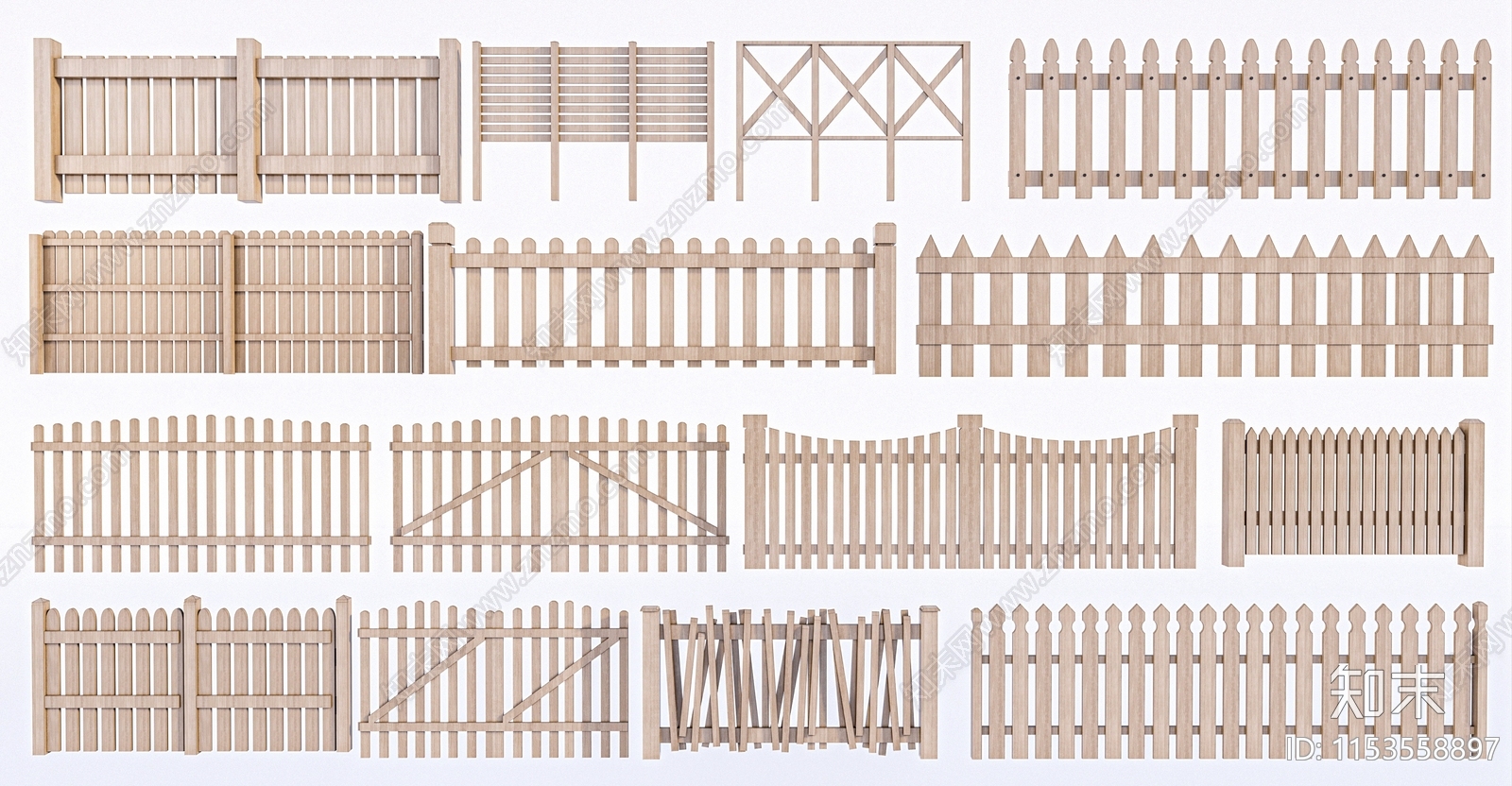 新中式篱笆组合3D模型下载【ID:1153558897】