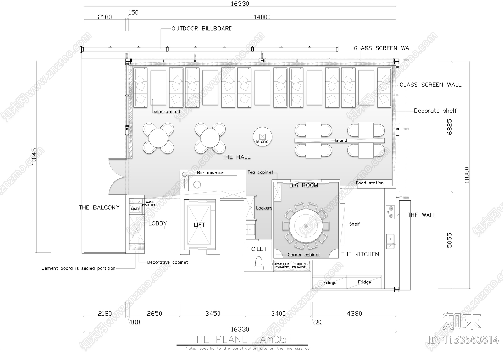 150㎡快餐店平面布置图施工图下载【ID:1153560814】