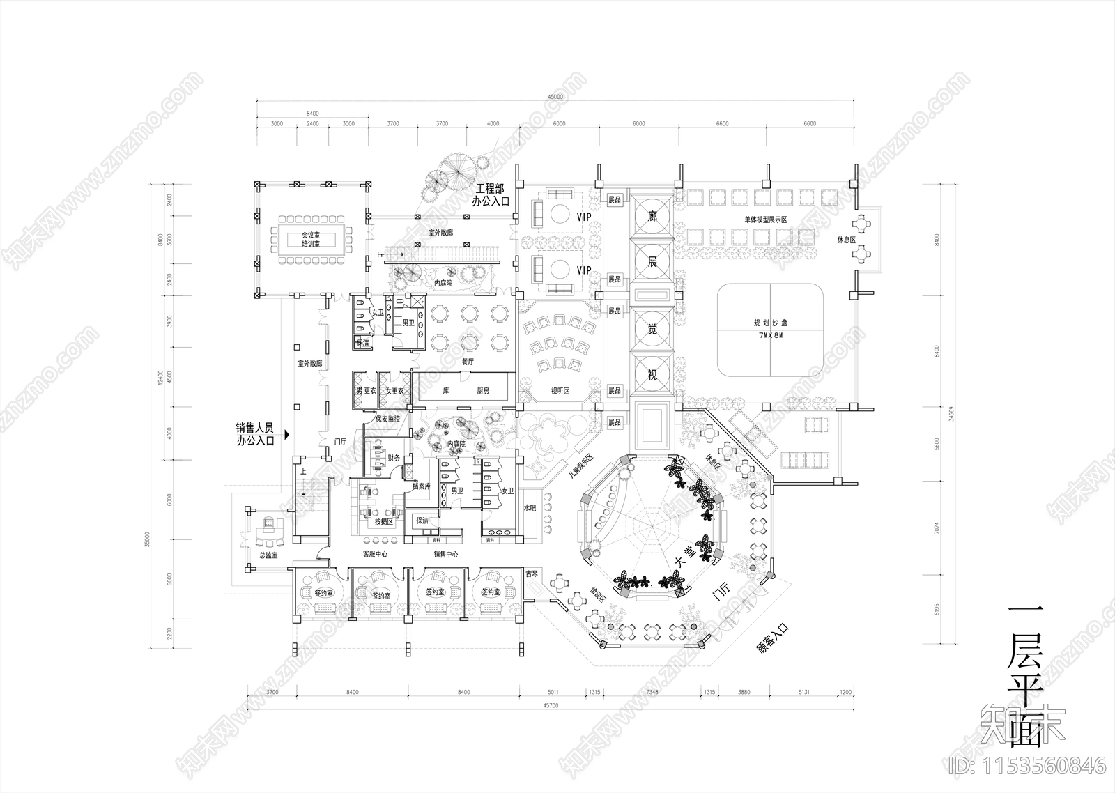 售楼处室内cad施工图下载【ID:1153560846】