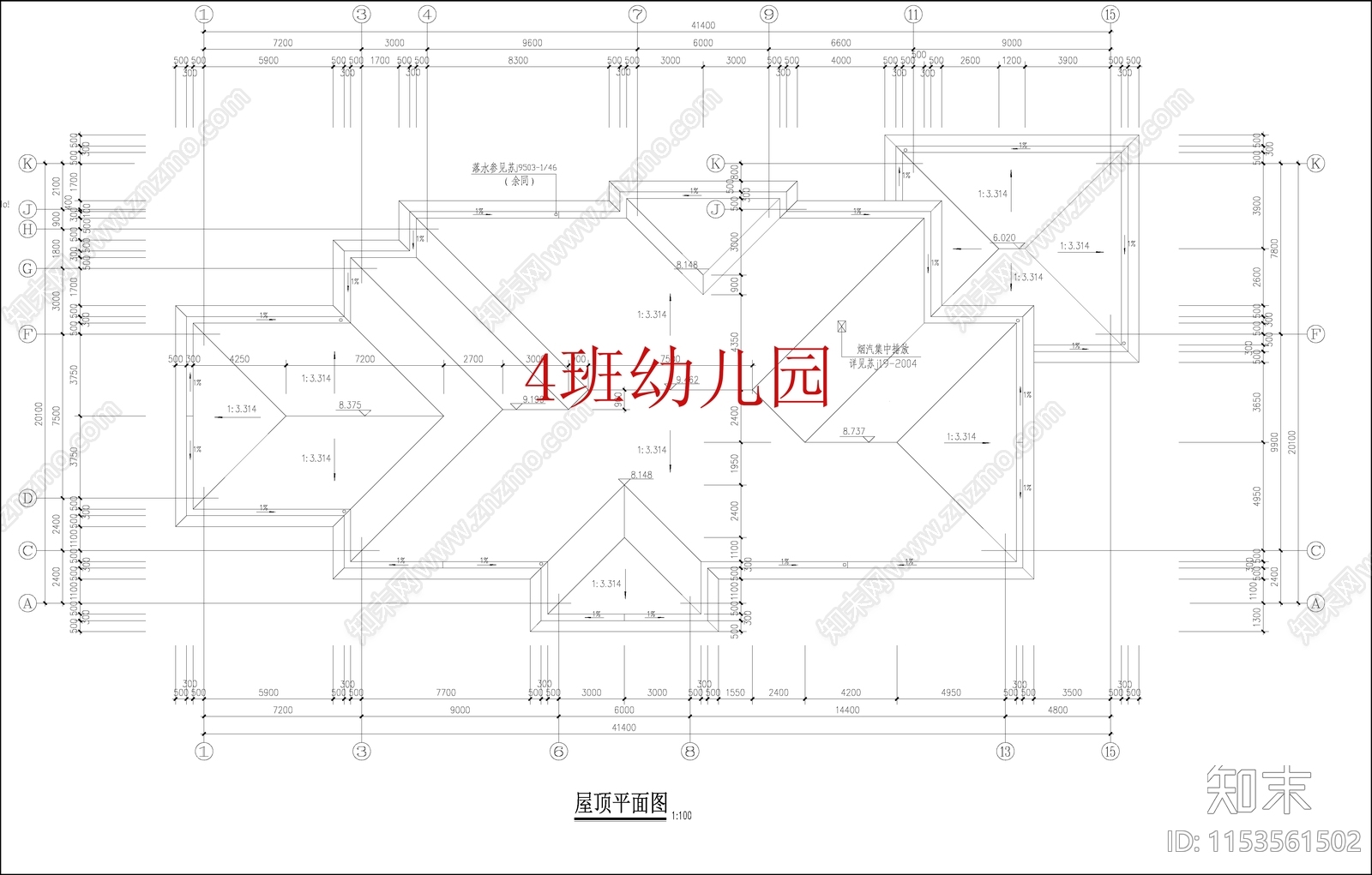 现代4班幼儿园cad施工图下载【ID:1153561502】