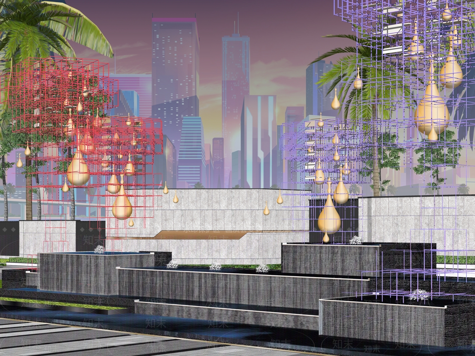 现代金属方形网格雕塑小品SU模型下载【ID:1153563305】