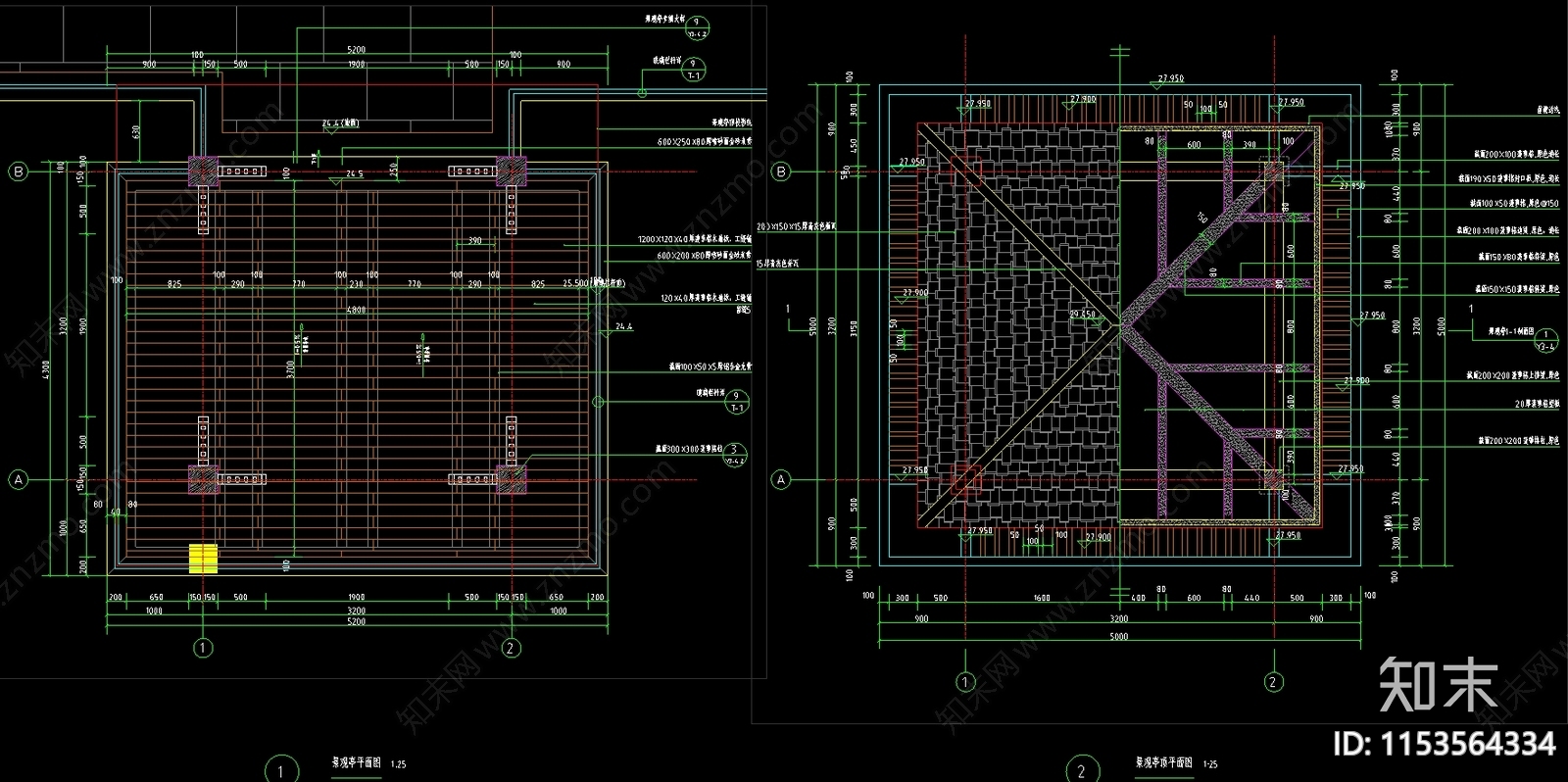 现代木结构景观亭cad施工图下载【ID:1153564334】