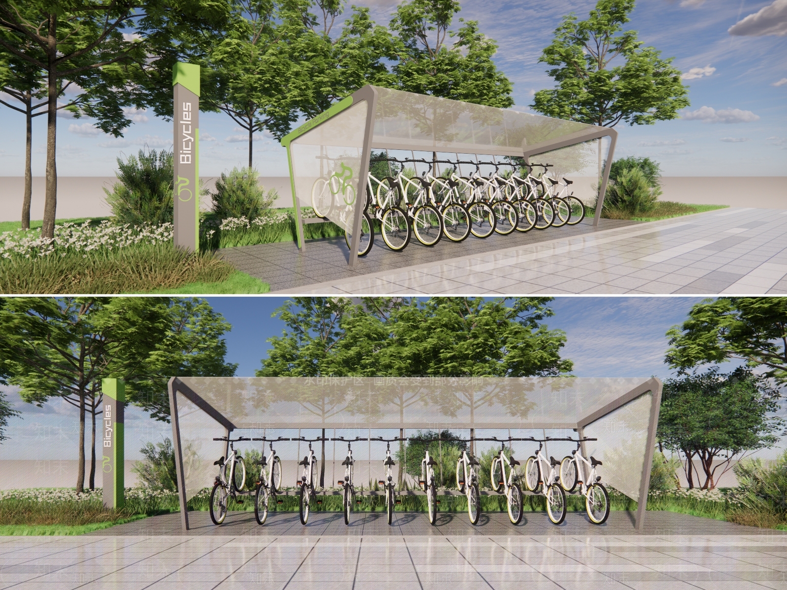现代自行车棚SU模型下载【ID:1153566147】
