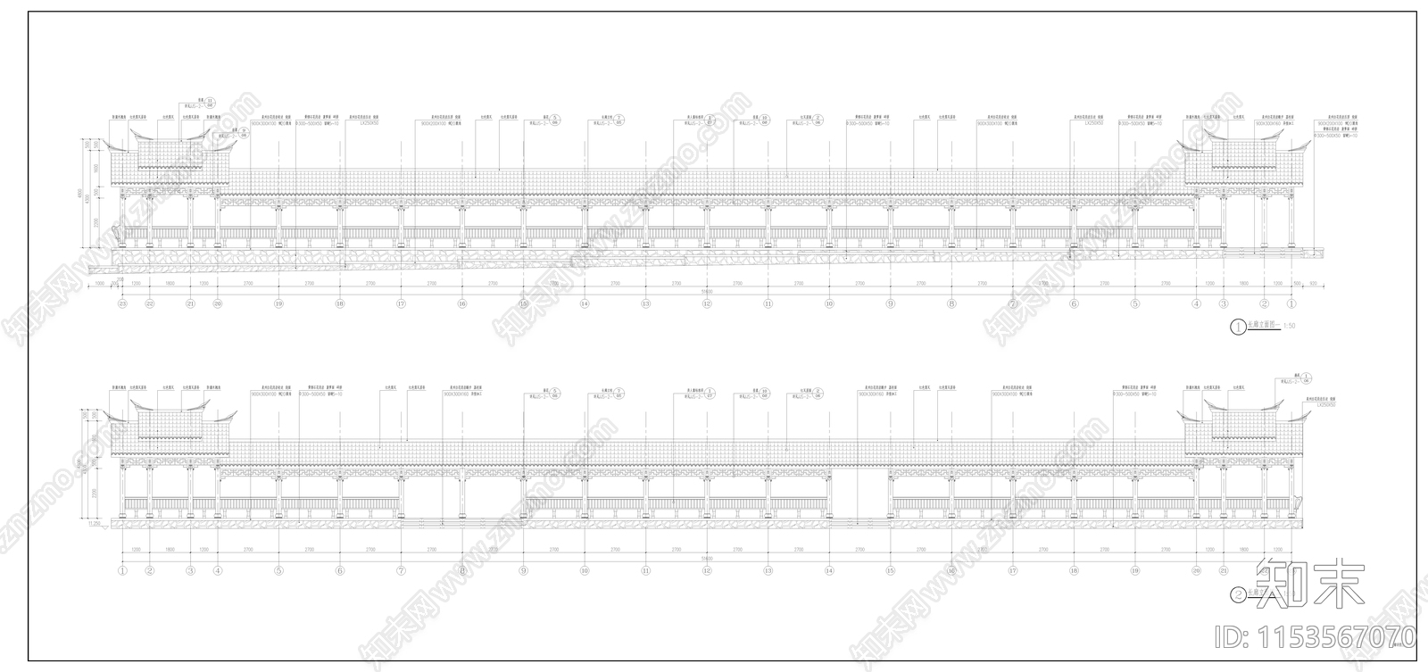 中式古建长廊施工图下载【ID:1153567070】
