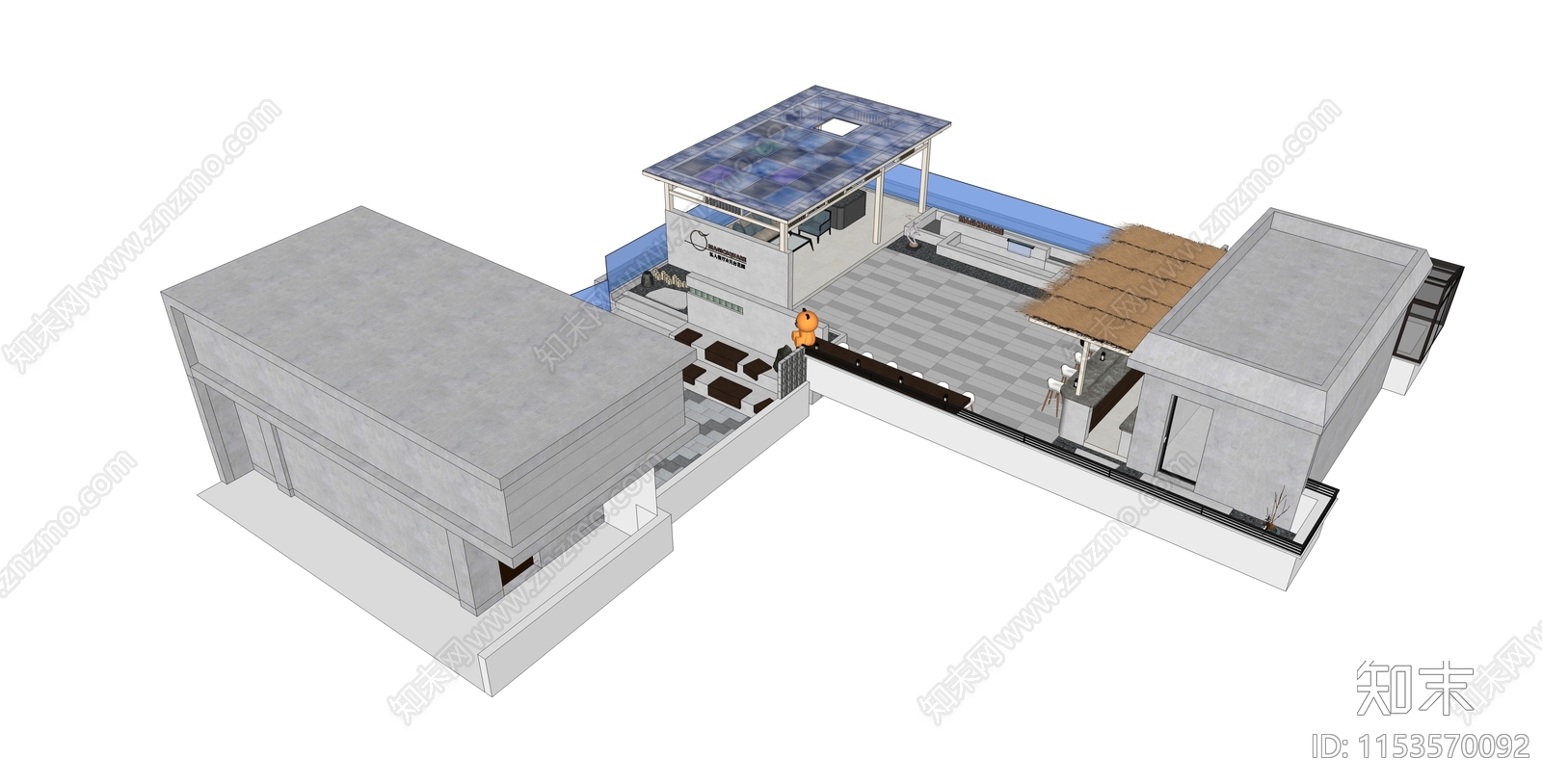 现代风格屋顶花园SU模型下载【ID:1153570092】