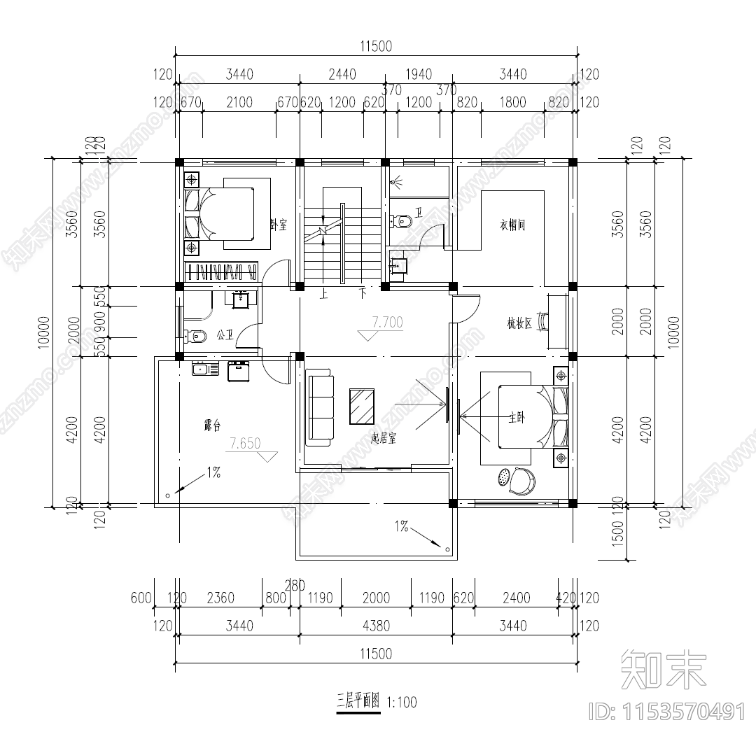 420平三层别墅平面设计图cad施工图下载【ID:1153570491】