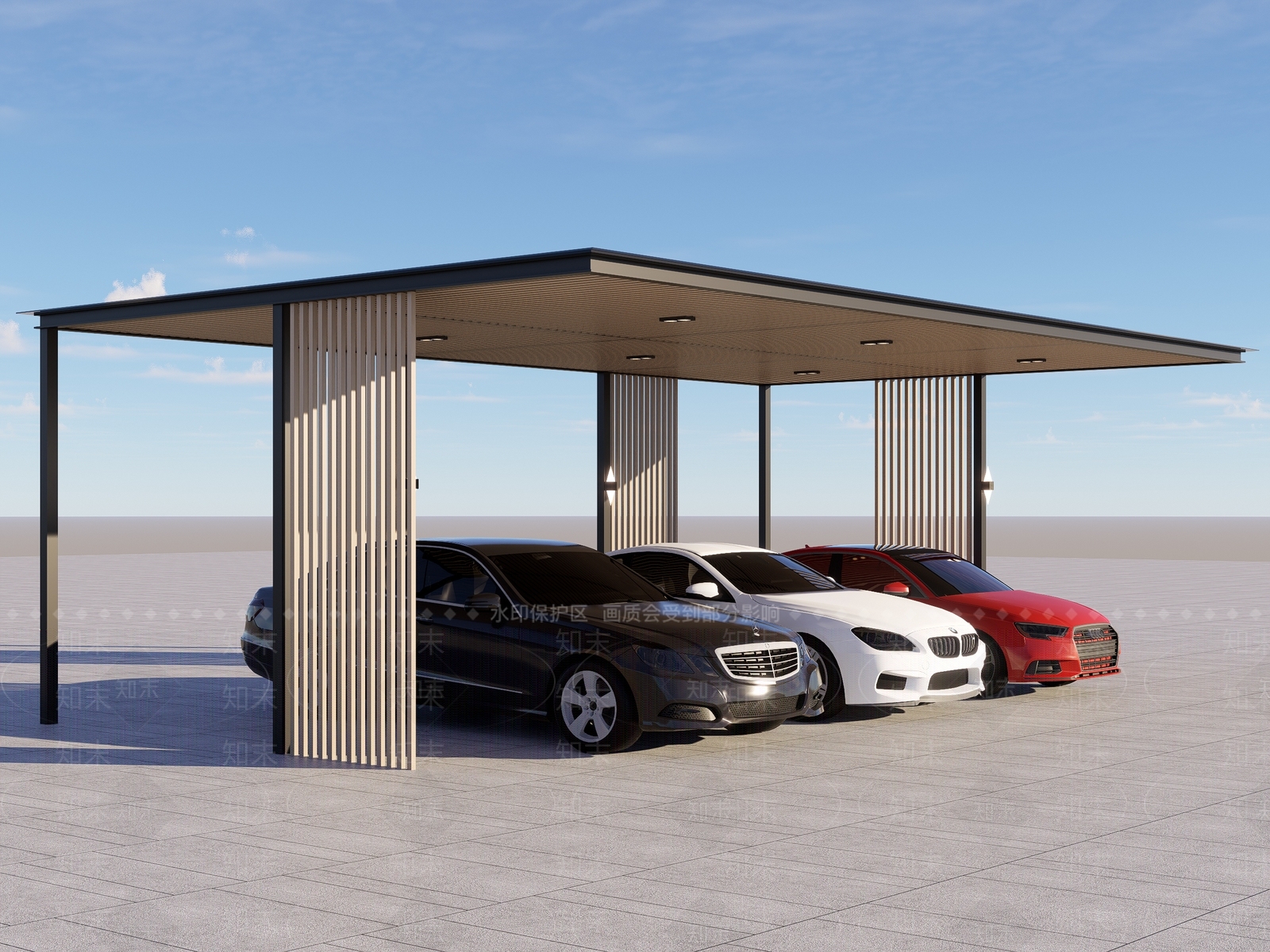 现代玻璃车棚廊架SU模型下载【ID:1153571186】