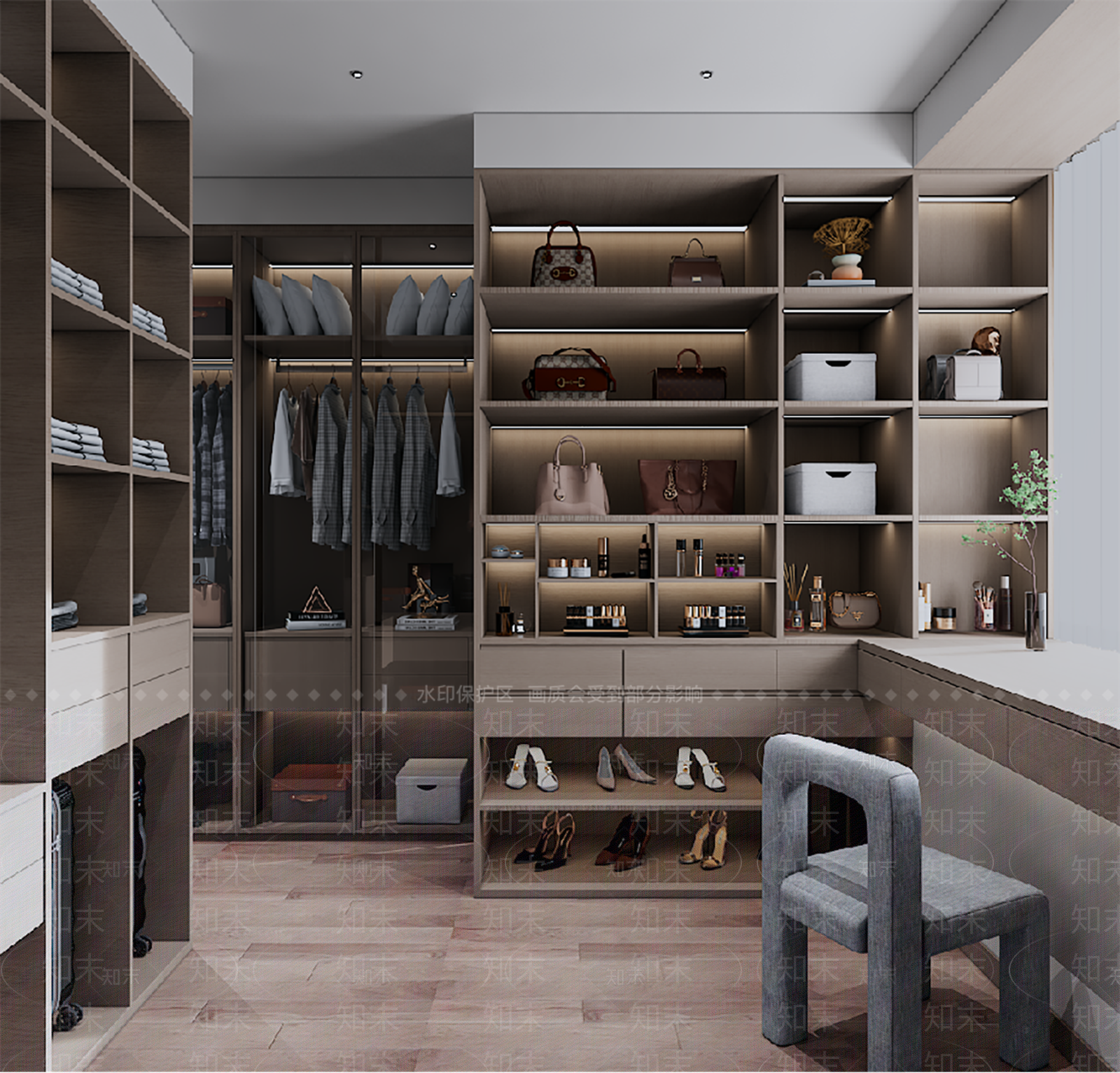 现代开放式衣帽间3D模型下载【ID:1153575394】