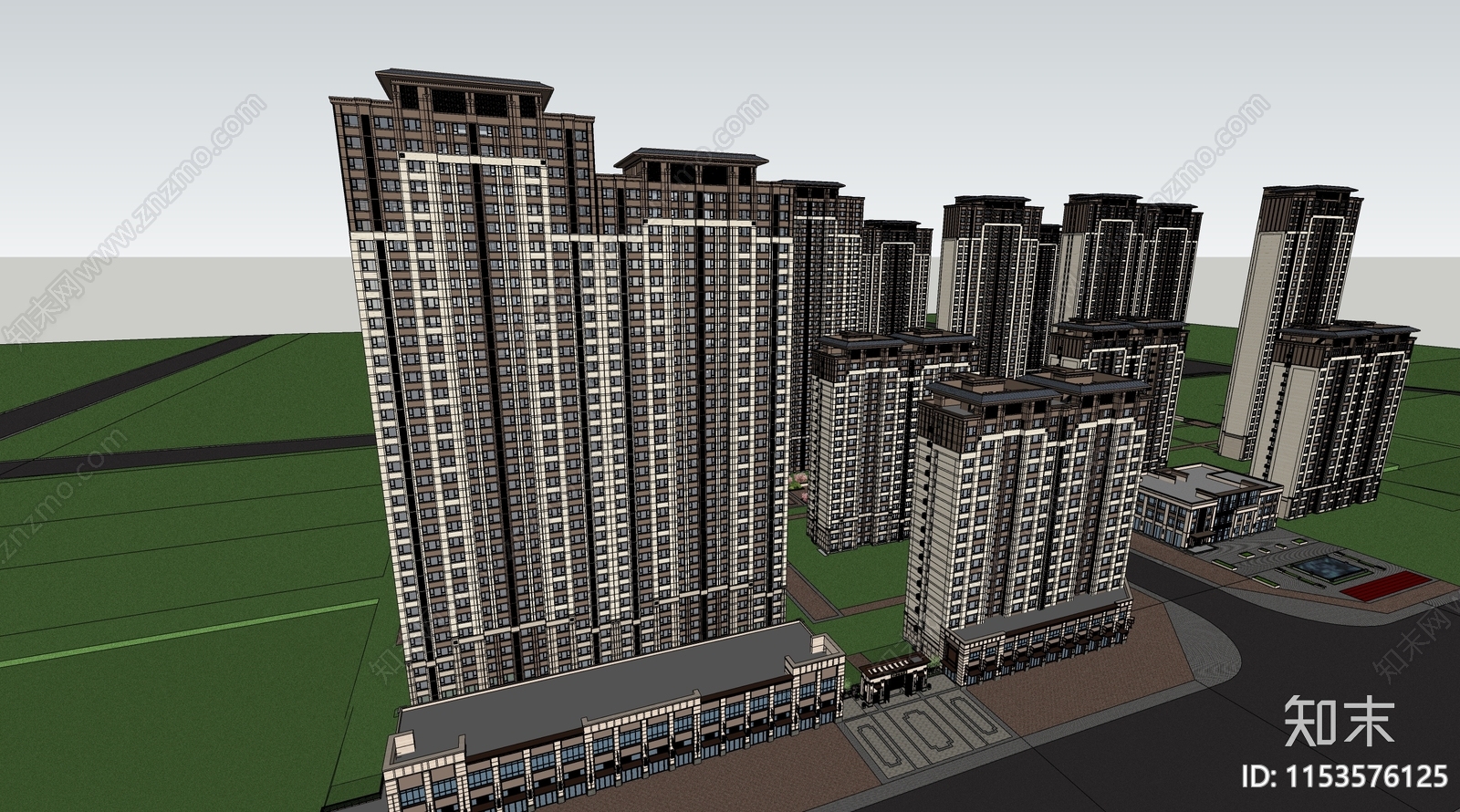 现代兰州中海铂悦花园住宅区建筑设计cad施工图下载【ID:1153576125】