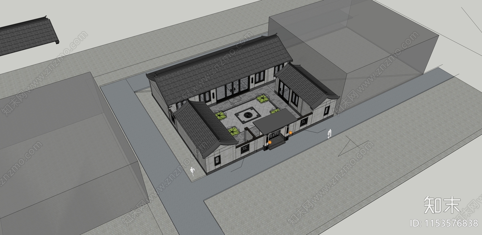 中式北方四合院SU模型下载【ID:1153576838】