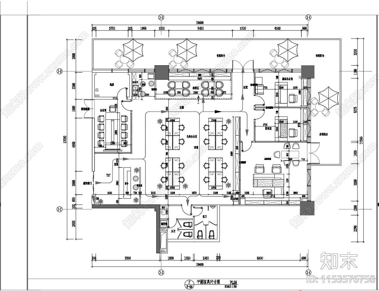 独立小型办公室内平面设计图施工图下载【ID:1153576758】