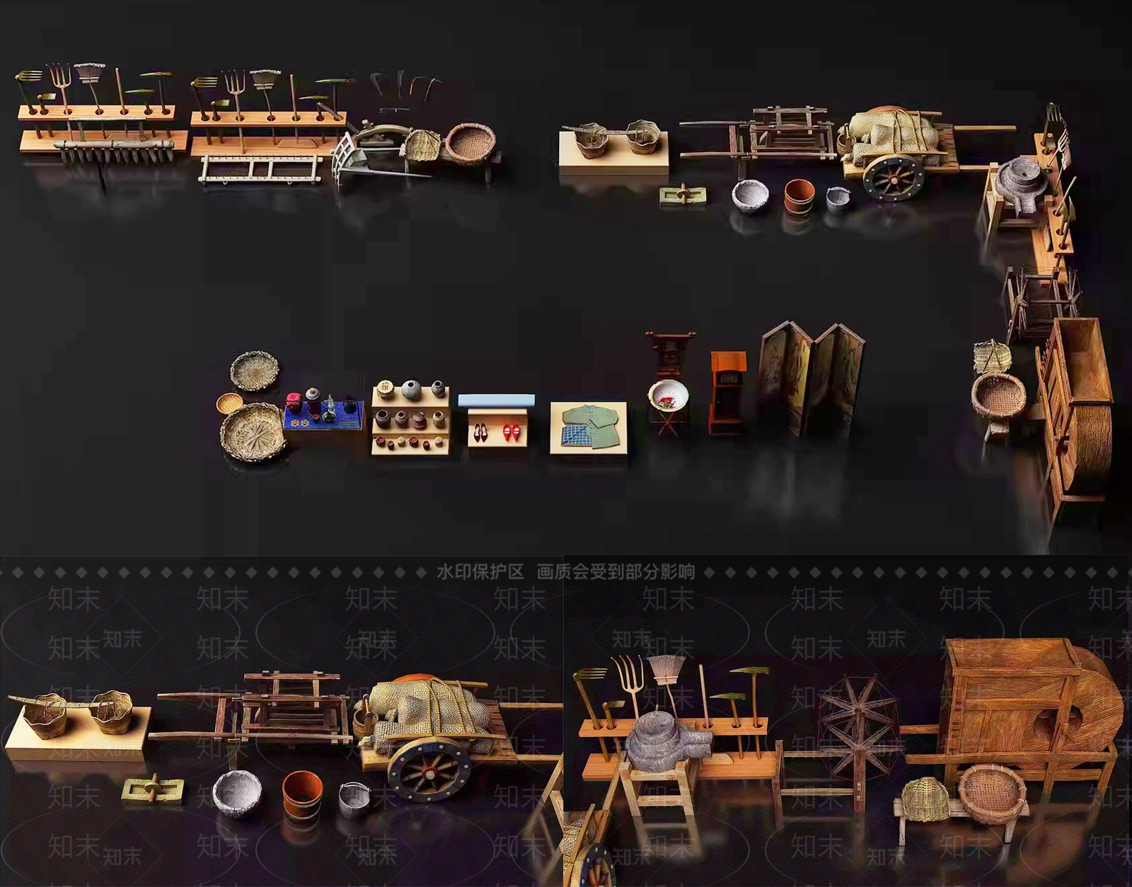 中式杂货农具SU模型下载【ID:1153579018】