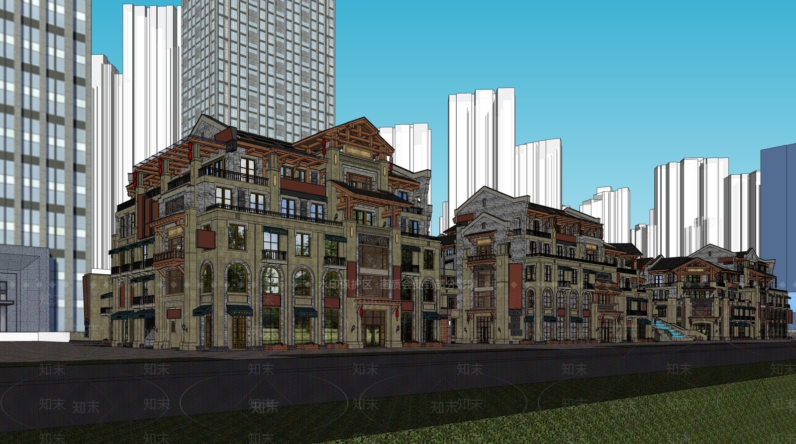 重庆新中式鎏嘉码头SU模型下载【ID:1153581575】