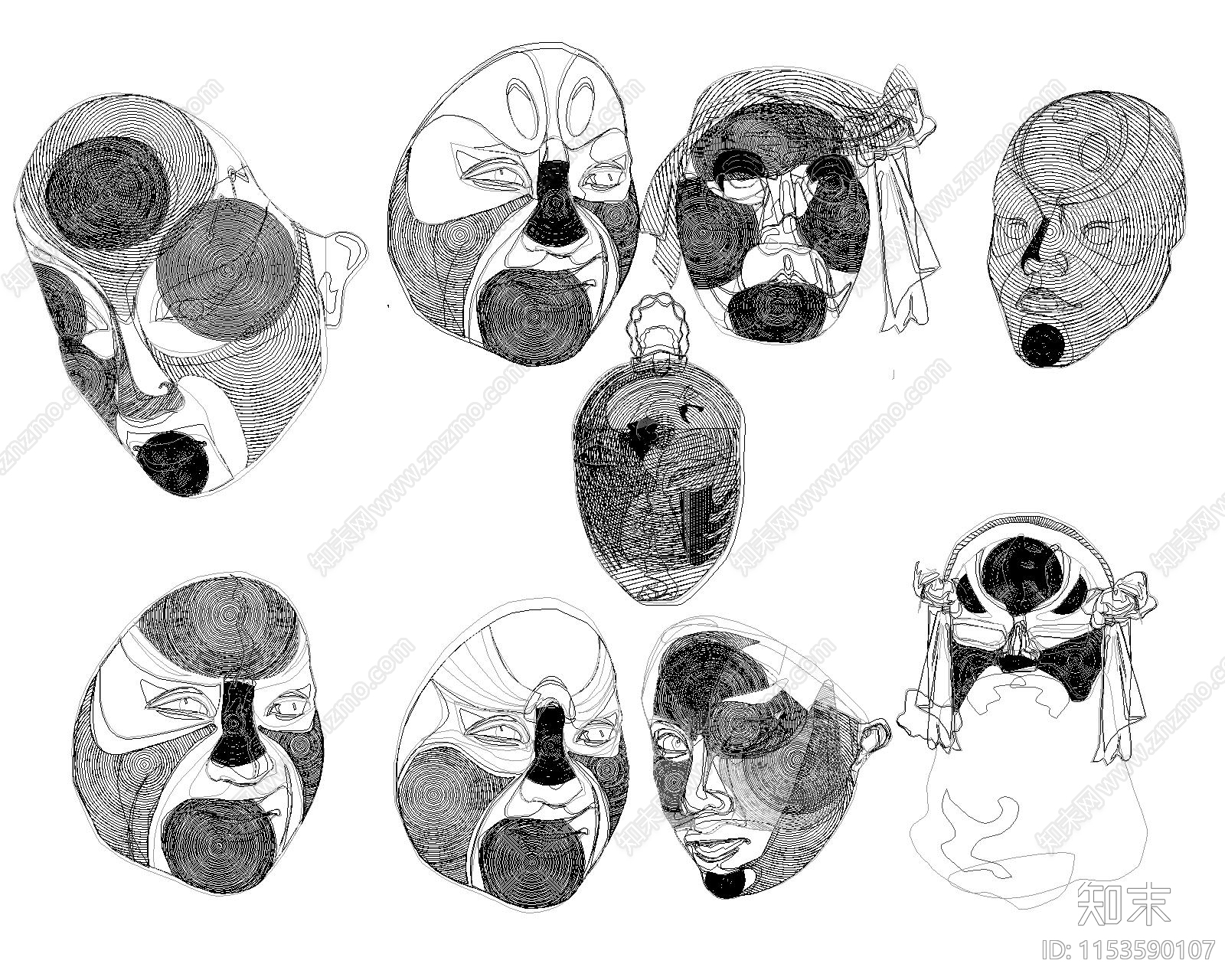 京剧人物脸谱cad施工图下载【ID:1153590107】