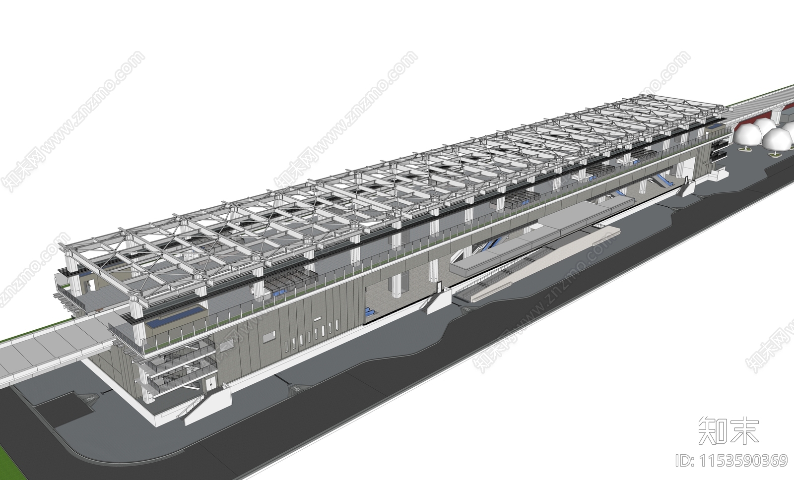 现代轻轨火车站SU模型下载【ID:1153590369】