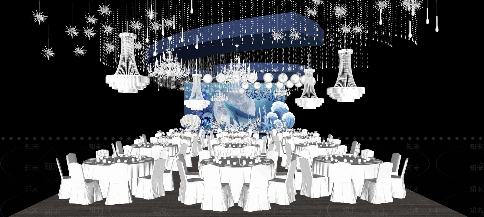 现代海洋婚礼酒店宴会厅SU模型下载【ID:1153591129】