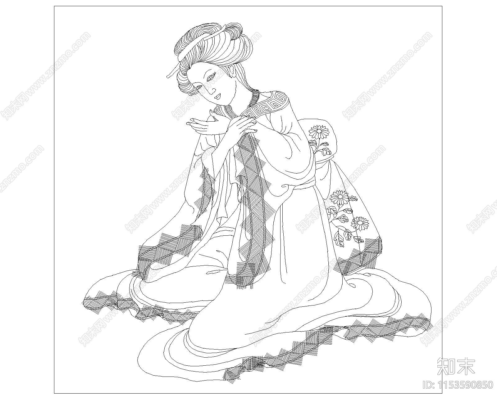 中式美女cad施工图下载【ID:1153590850】