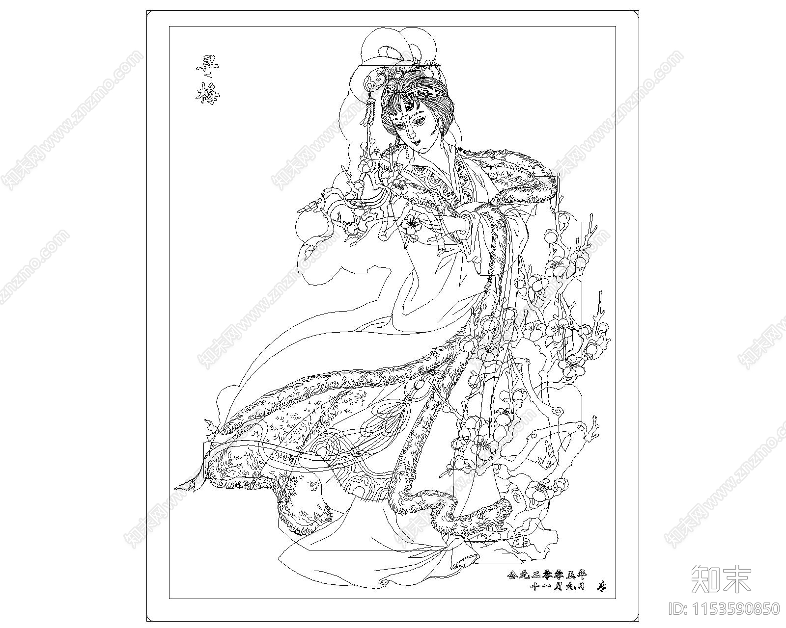 中式美女cad施工图下载【ID:1153590850】