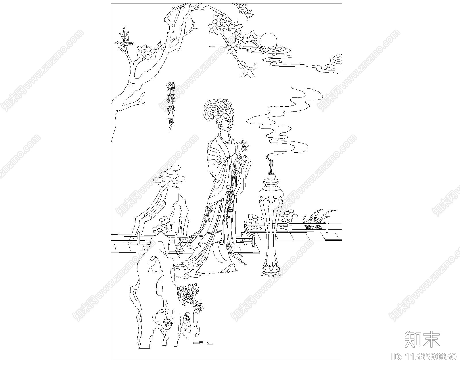 中式美女cad施工图下载【ID:1153590850】