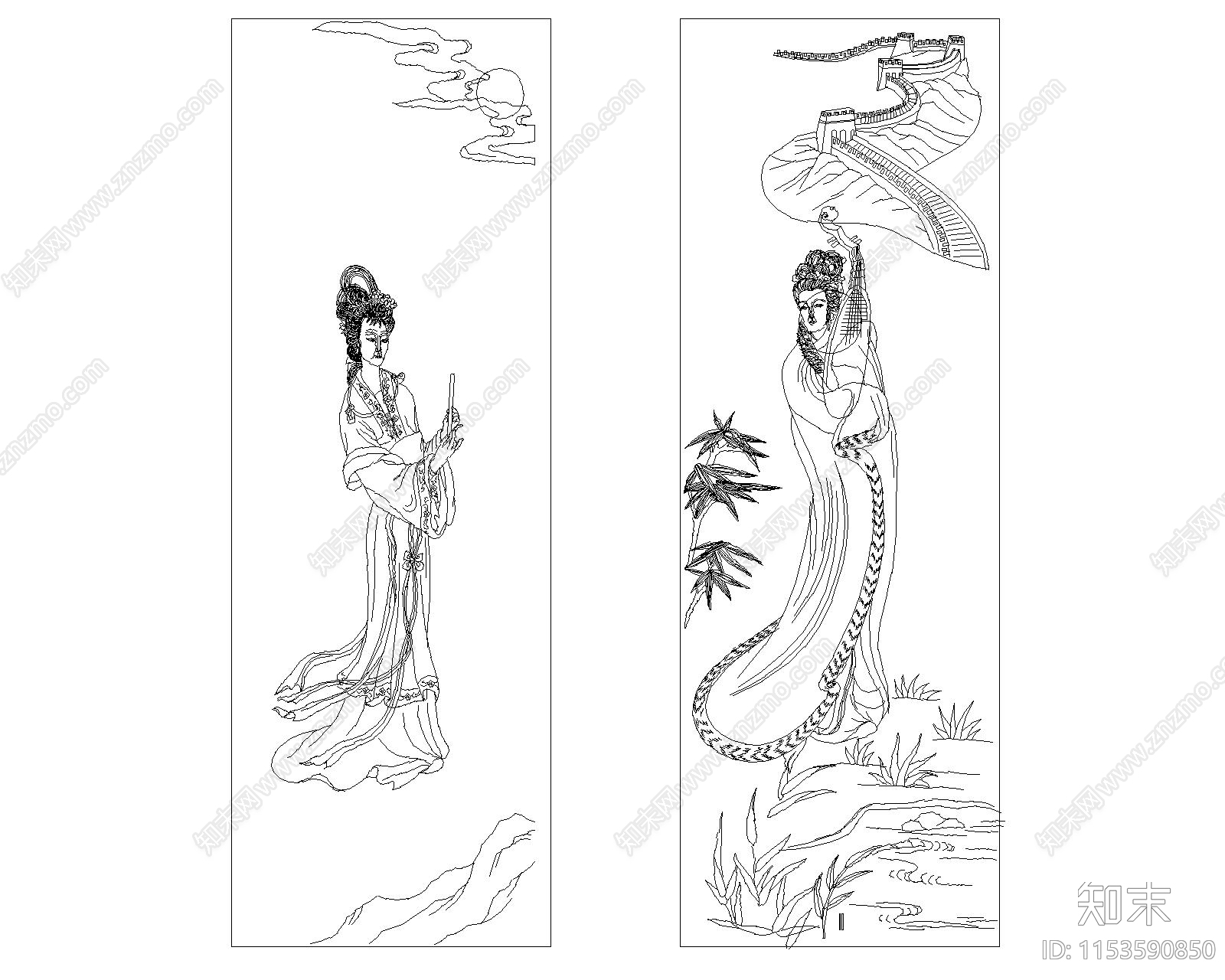 中式美女cad施工图下载【ID:1153590850】