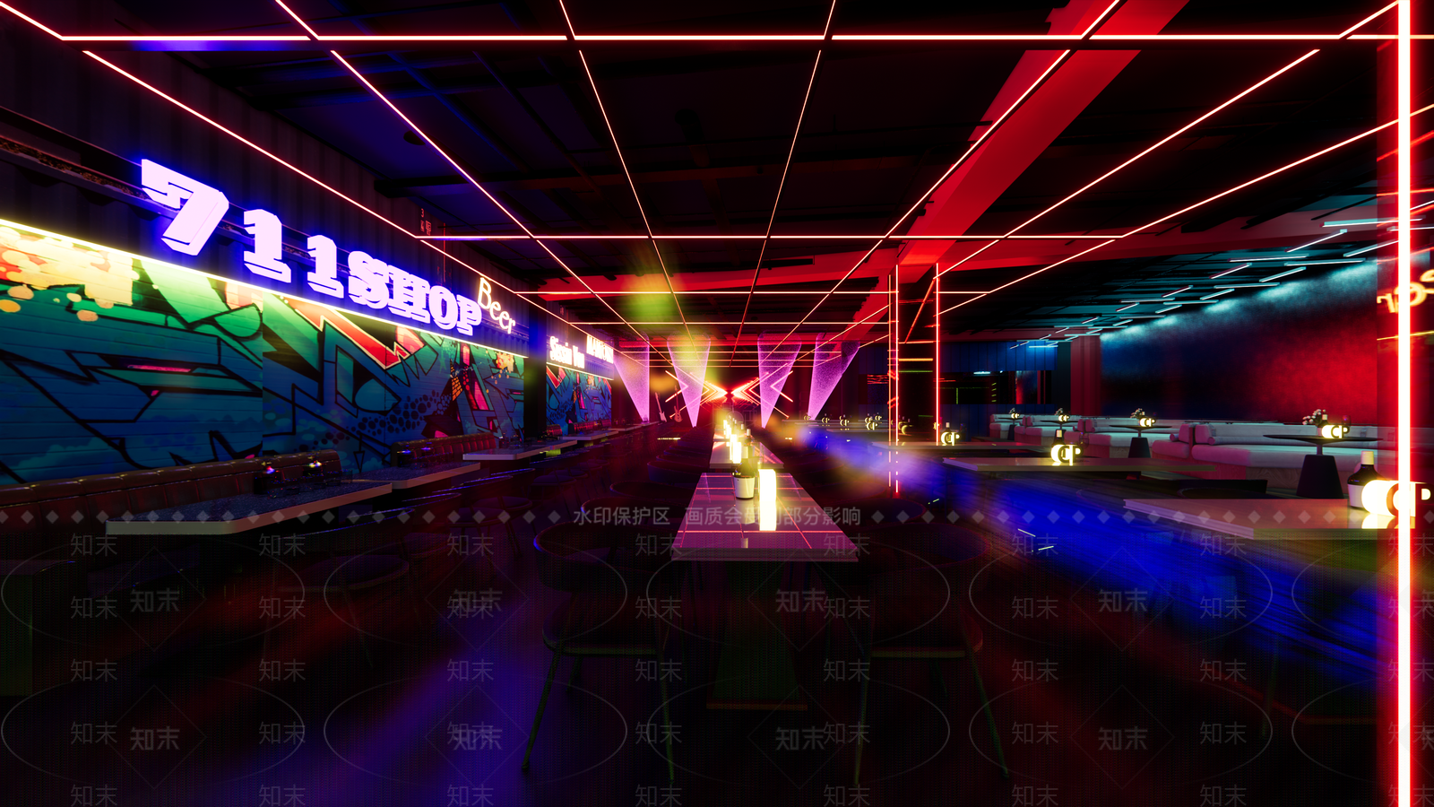 现代赛博朋克风夜店酒吧SU模型下载【ID:1153593520】