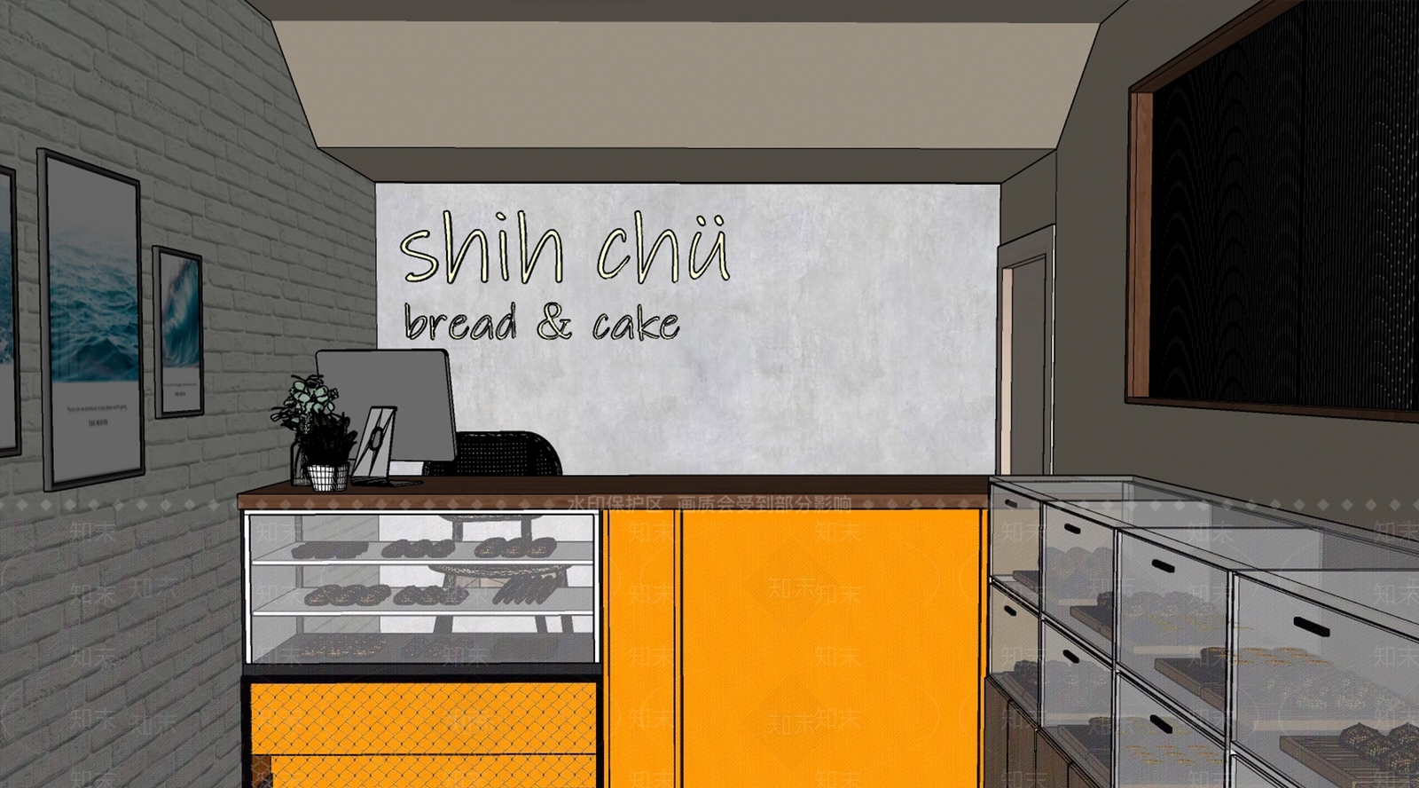 现代复古混搭多巴胺面包店SU模型下载【ID:1153596333】