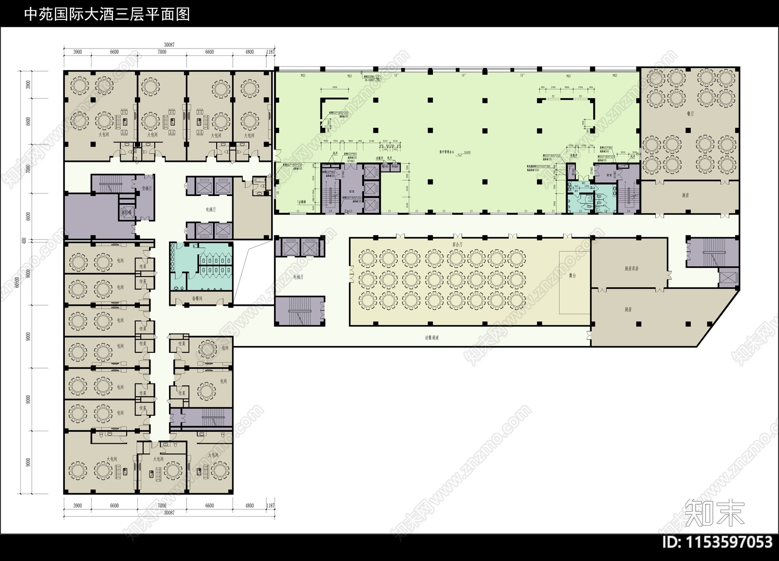 中苑国际酒店三层平面设计施工图下载【ID:1153597053】