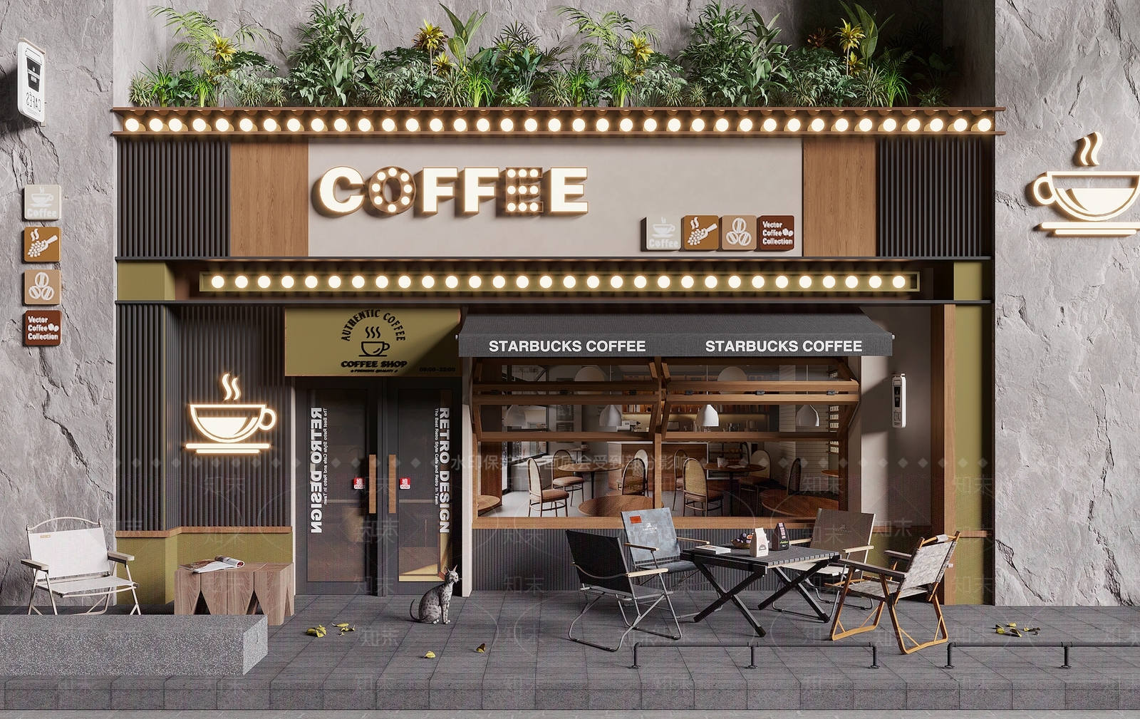 现代咖啡厅门头门面3D模型下载【ID:1153598853】