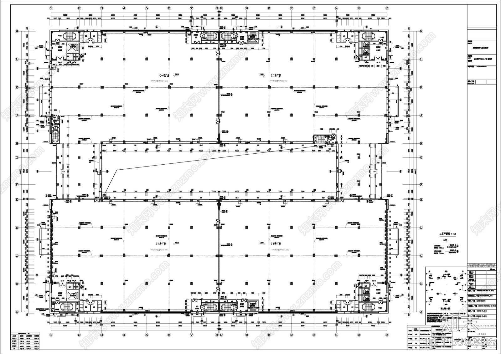 整套智谷产业园8层厂房建筑施工项目cad施工图下载【ID:1153609387】