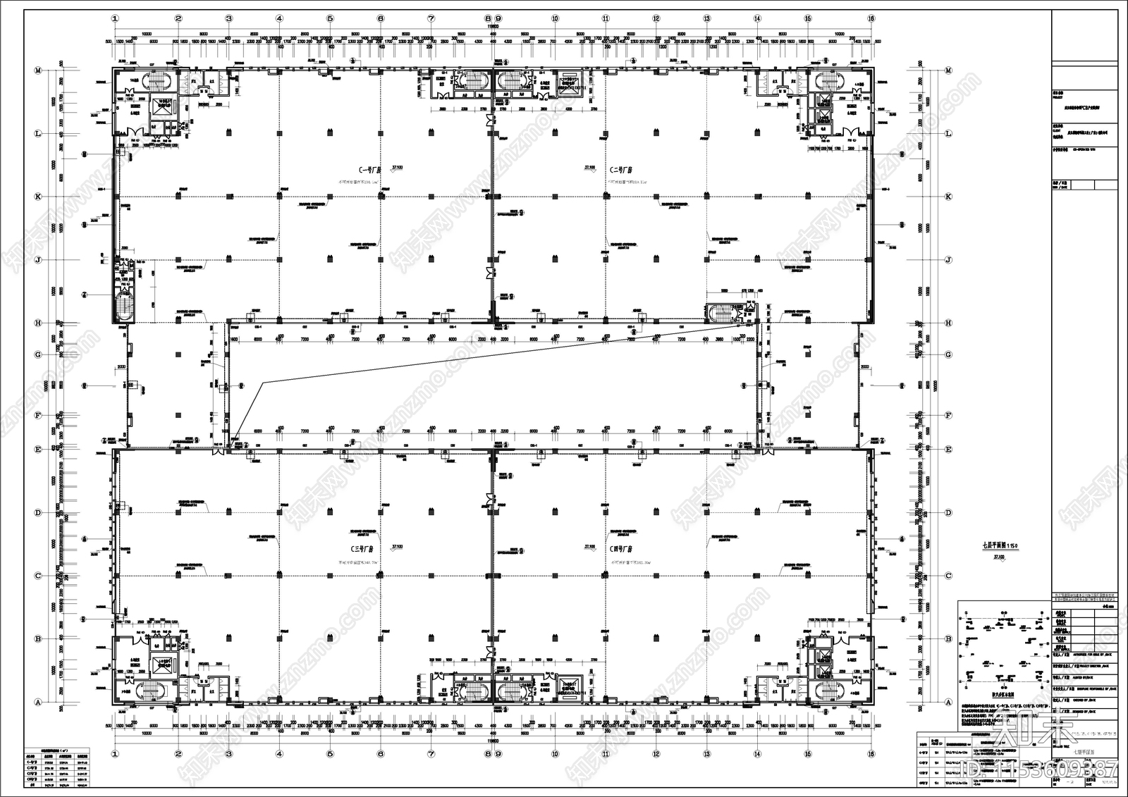 整套智谷产业园8层厂房建筑施工项目cad施工图下载【ID:1153609387】