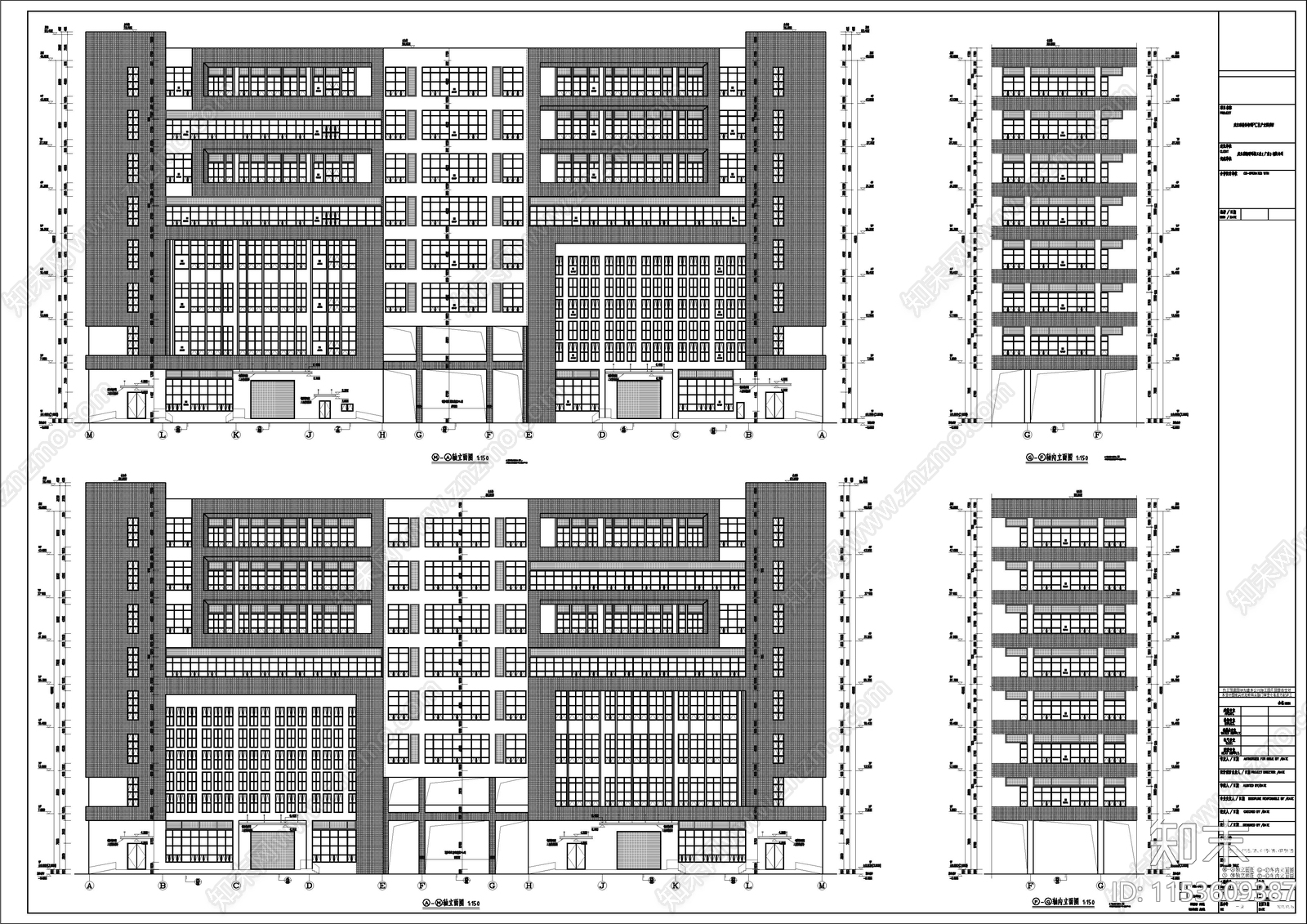 整套智谷产业园8层厂房建筑施工项目cad施工图下载【ID:1153609387】