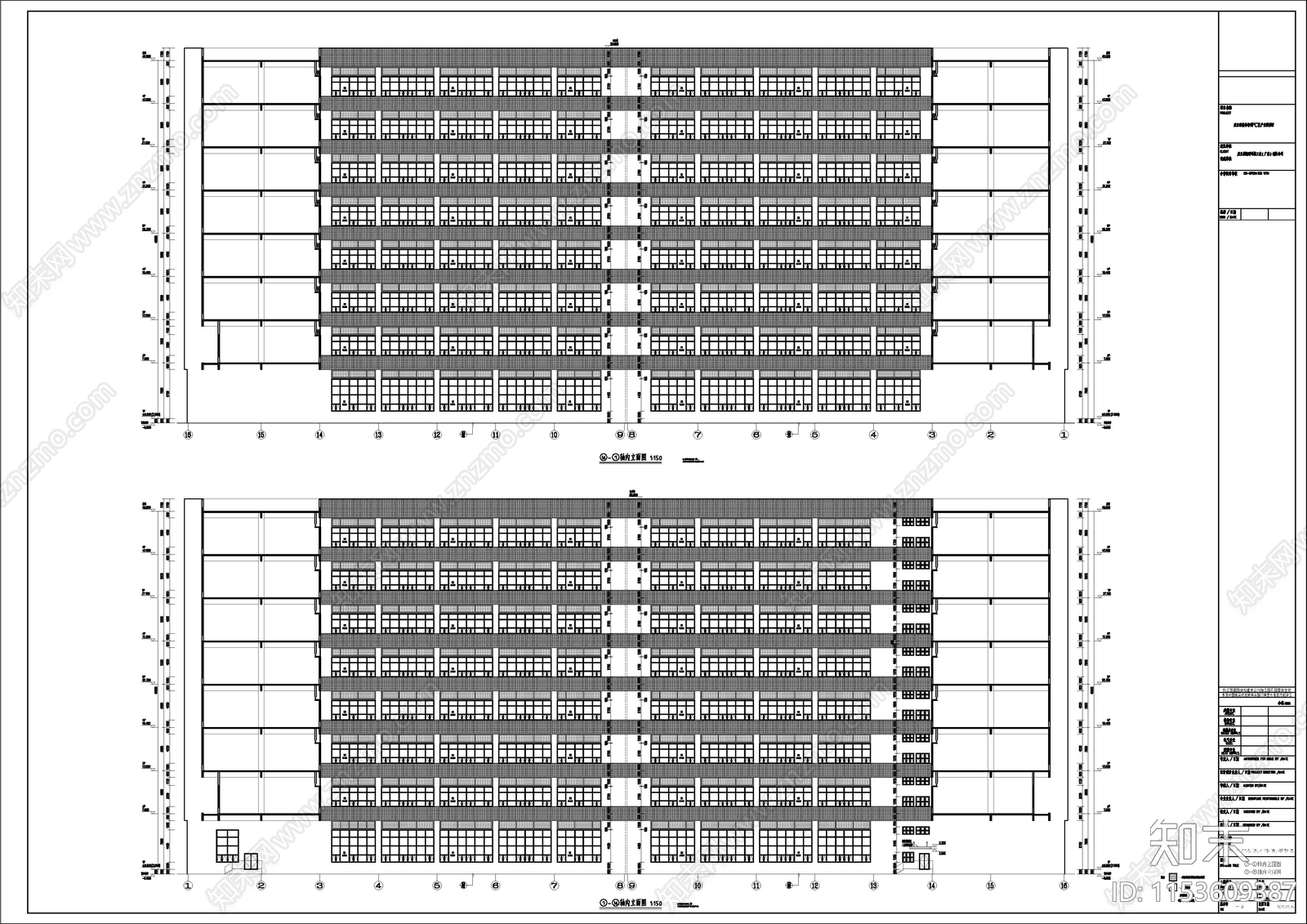 整套智谷产业园8层厂房建筑施工项目cad施工图下载【ID:1153609387】