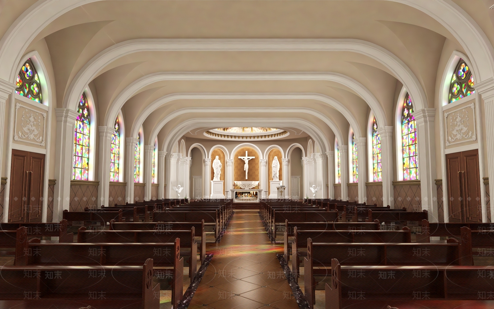 欧式古典天主教堂3D模型下载【ID:1153610035】