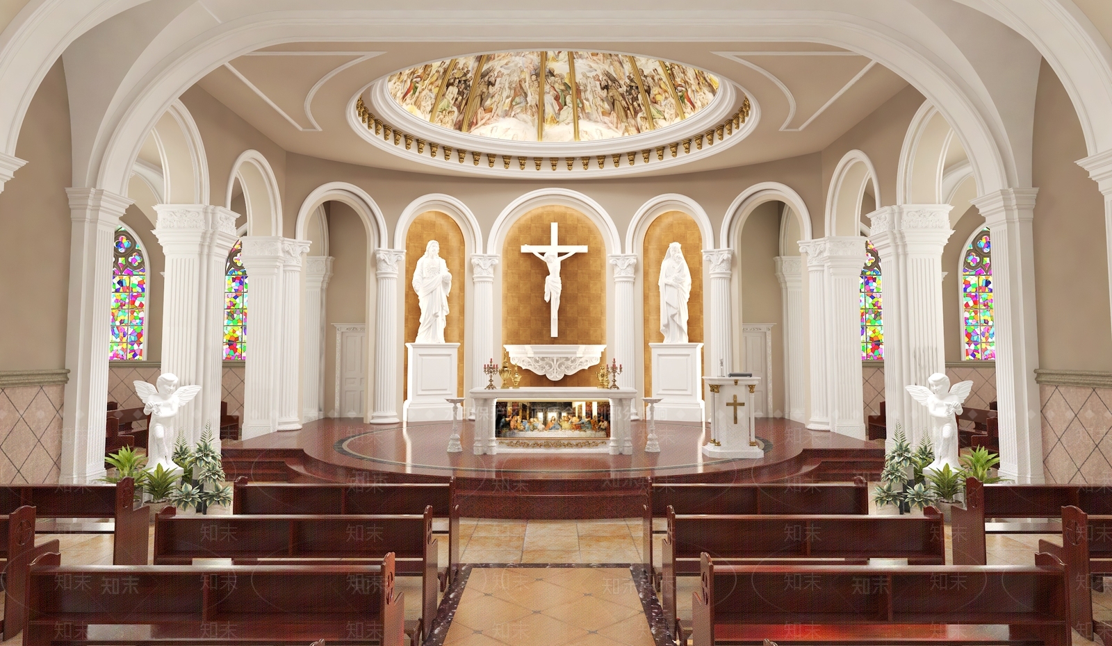 欧式古典天主教堂3D模型下载【ID:1153610035】
