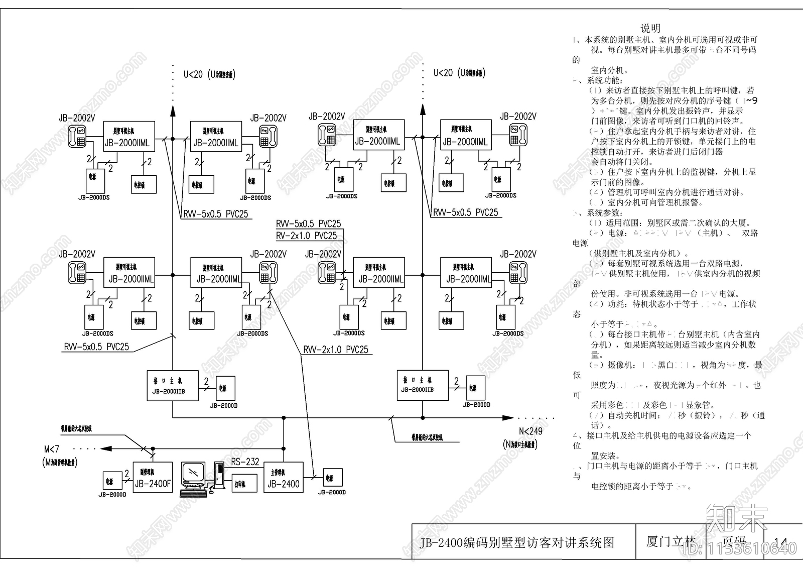 可视多机并机楼宇对讲系统图cad施工图下载【ID:1153610640】