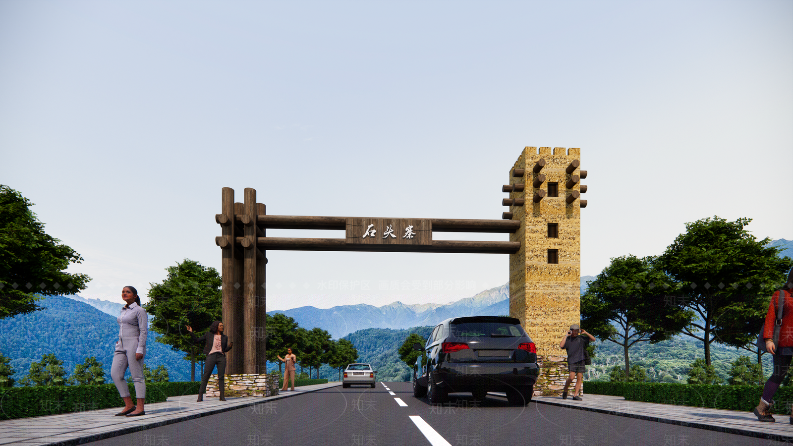 现代乡村入口大门SU模型下载【ID:1153612060】