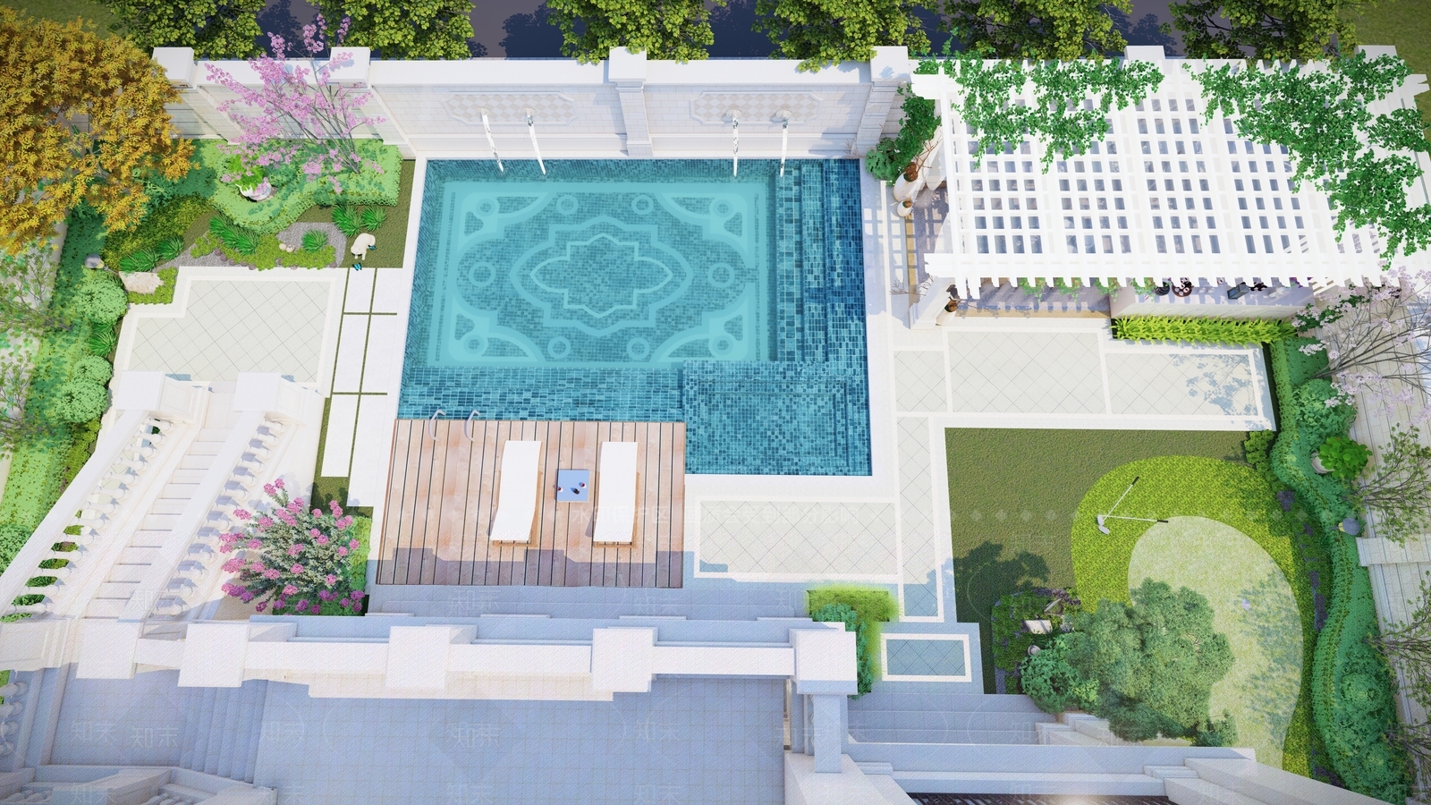 欧式庭院花园景观SU模型下载【ID:1153612558】