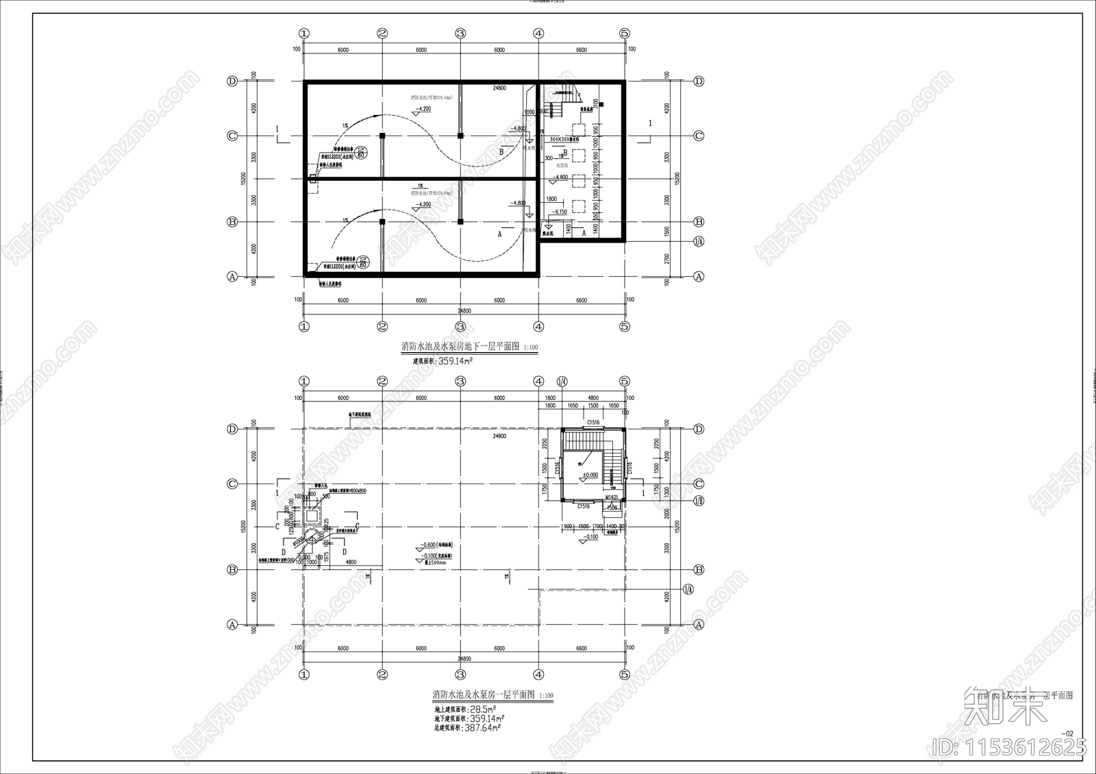 消防水池及水泵房建筑设施cad施工图下载【ID:1153612625】