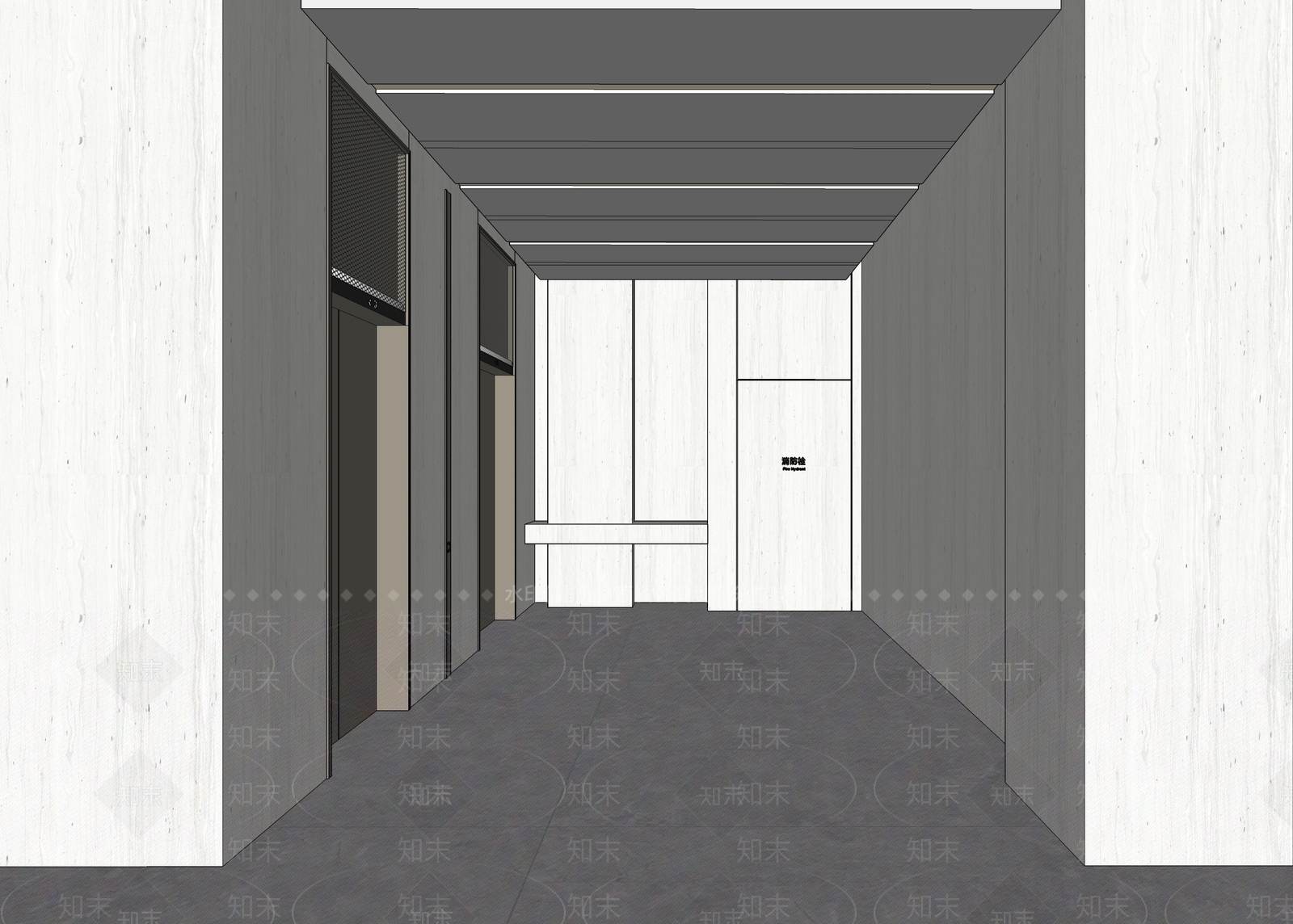 现代办公楼电梯厅SU模型下载【ID:1153612898】