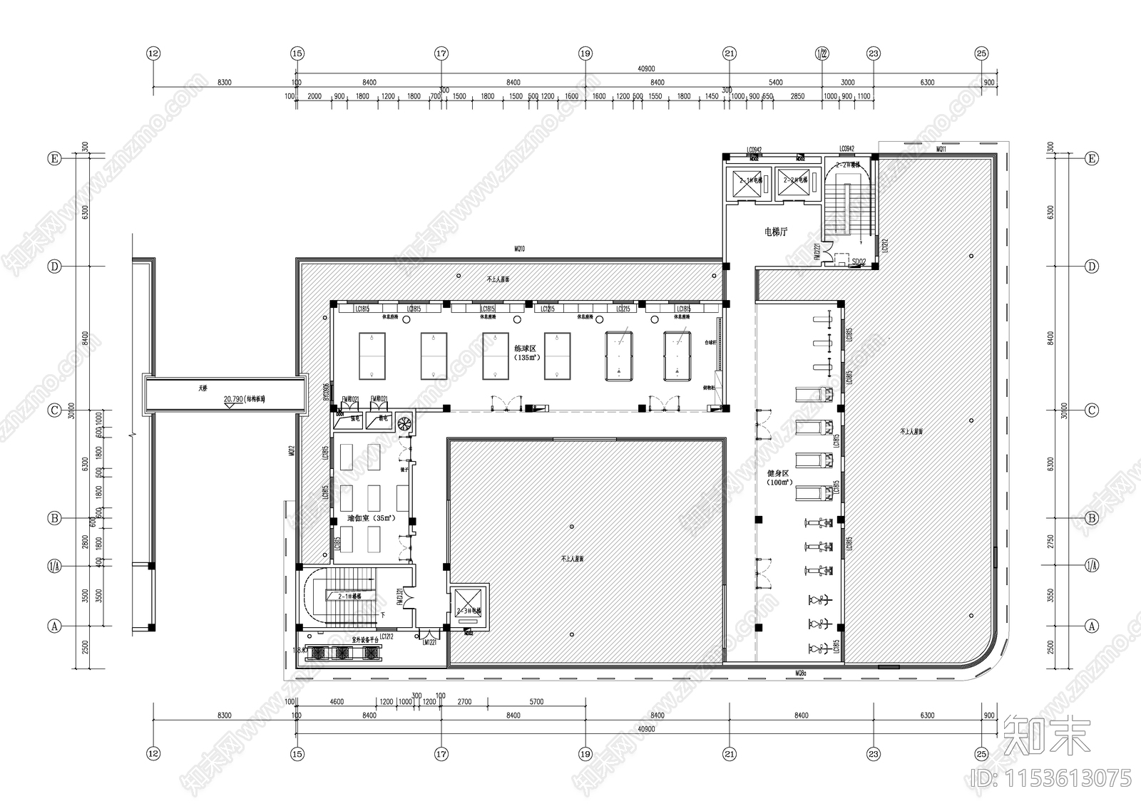 现代健身房cad施工图下载【ID:1153613075】