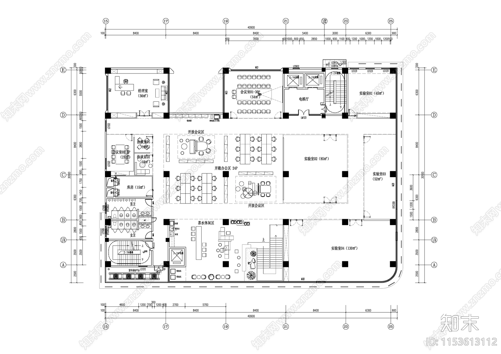 现代办公空间cad施工图下载【ID:1153613112】