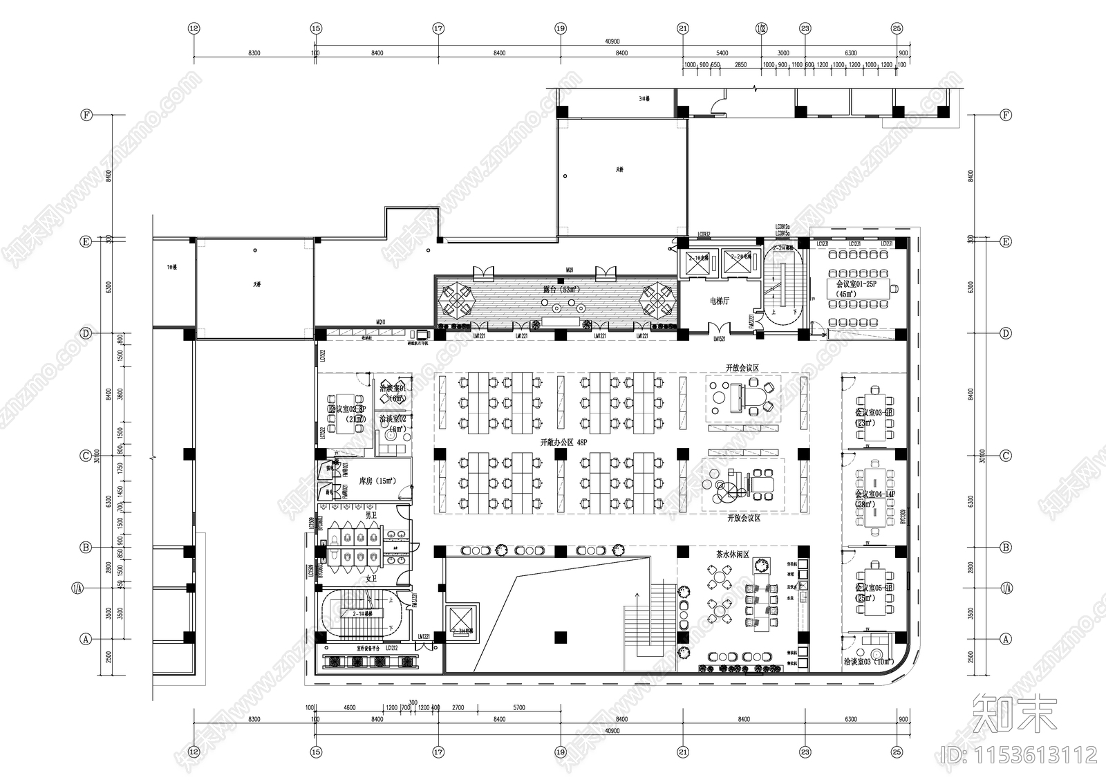 现代办公空间cad施工图下载【ID:1153613112】